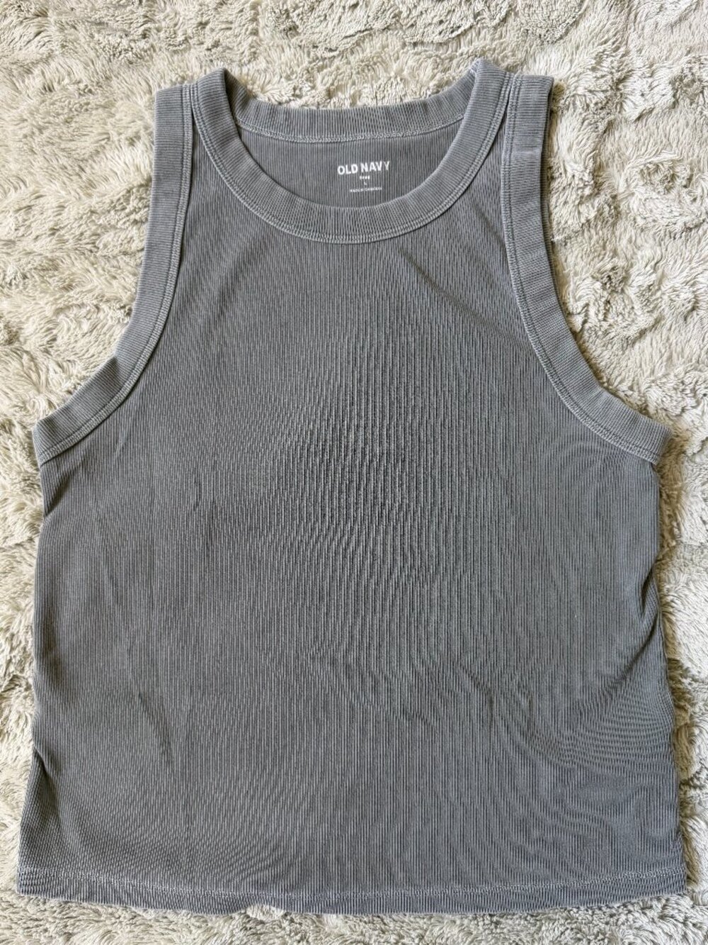 Ribbed High Neck Tank Top Sage Green Size Large